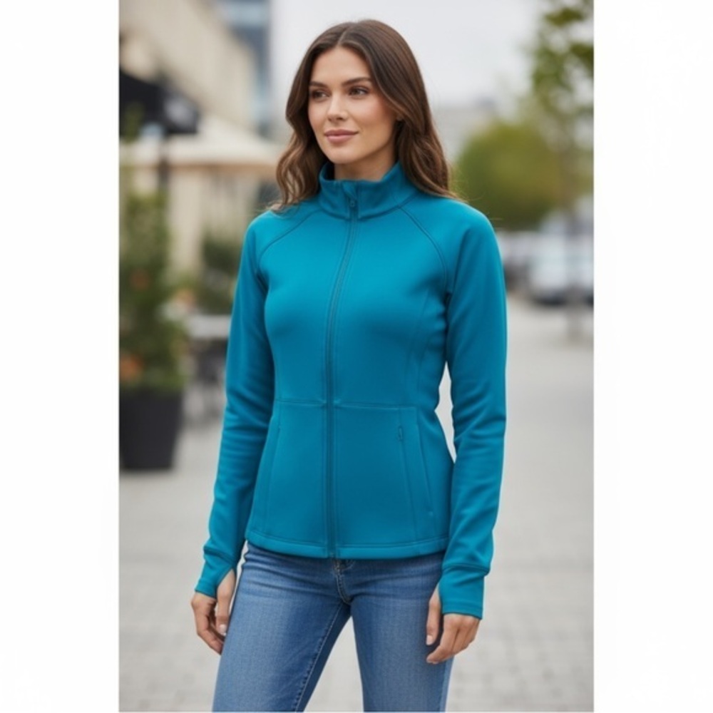 Lucy Deep Turquoise Blue Zip Front Fitted Lightweight Jacket Size Medium